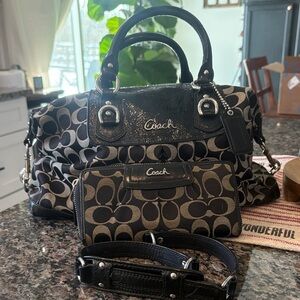 SOLD Coach Signature Canvas Leather Ashley Satchel with matching wallet